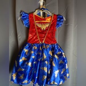 Wonder Woman Kids Costume Dress with Cape, Headband, Wristbands, and Belt- Small
